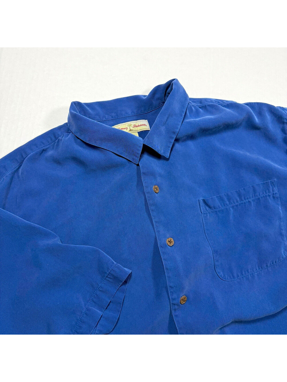Tommy Bahama Men’s 4XB 100% Silk Blue Short Sleeve Solid Button-Up Shirt Pockets